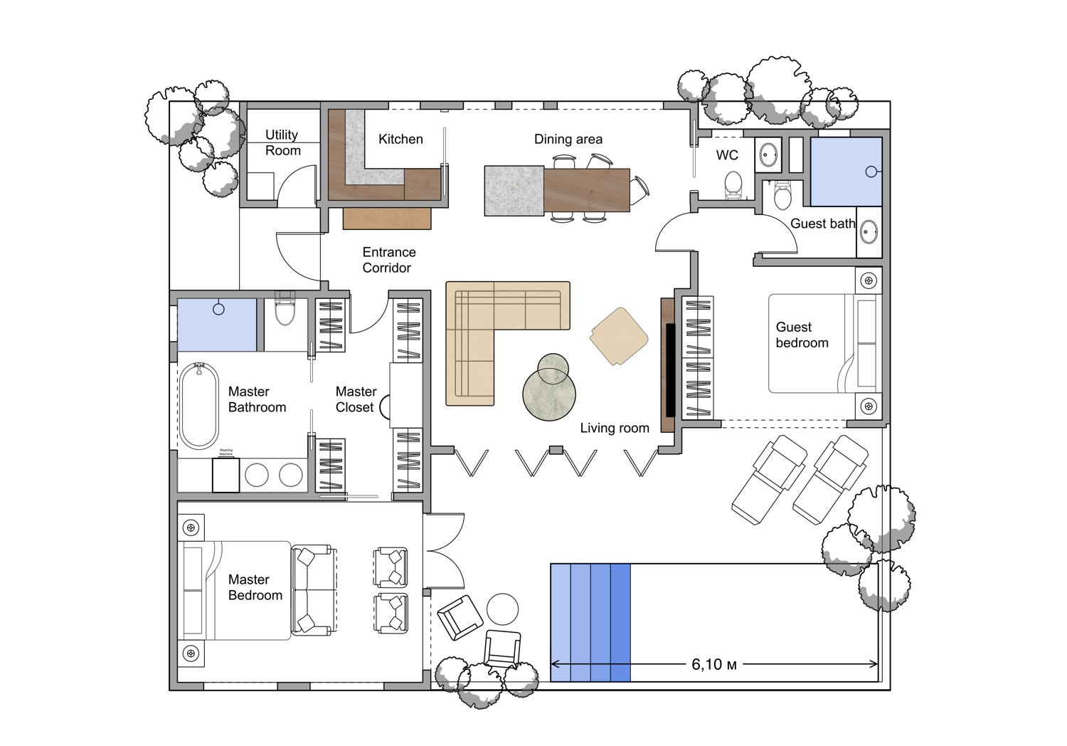 Планировка виллы Casa Blanca 2BR